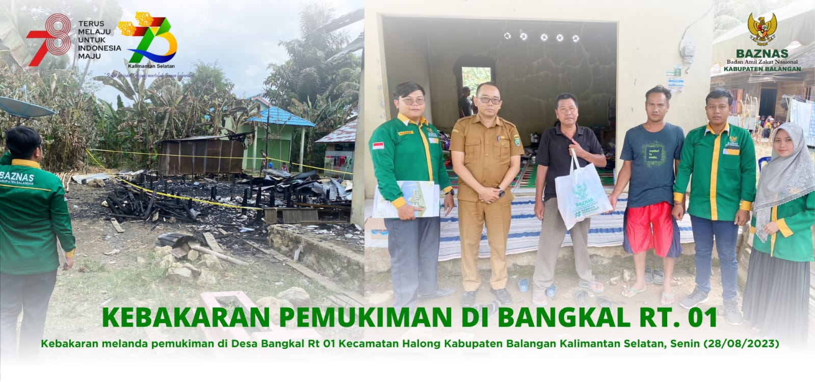 BAZNAS TANGGAP BENCANA (BTB) BALANGAN MENYALURKAN BANTUAN KEBAKARAN DI BANGKAL